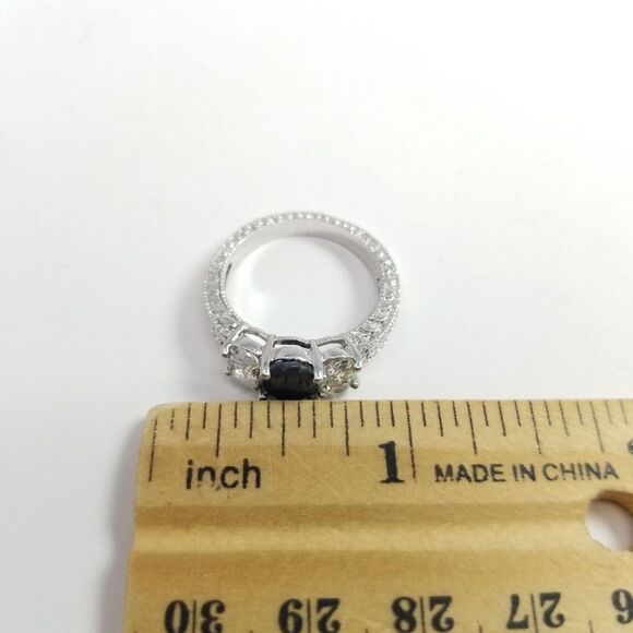 Vintage Black Oval Rhinestone Silver Tone Band, Stacking, Estate - Picture 5 of 6